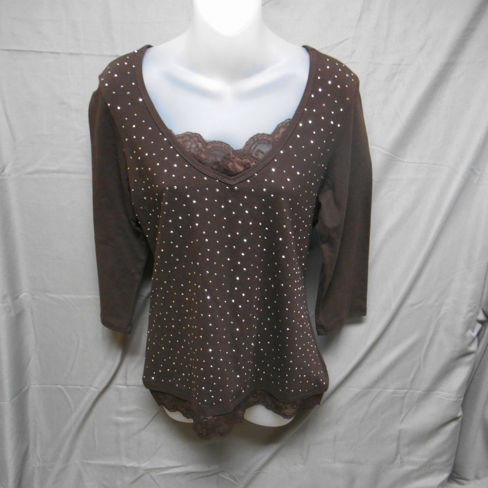 NWOT Rod’s Western Palace brown sparkle lace top M